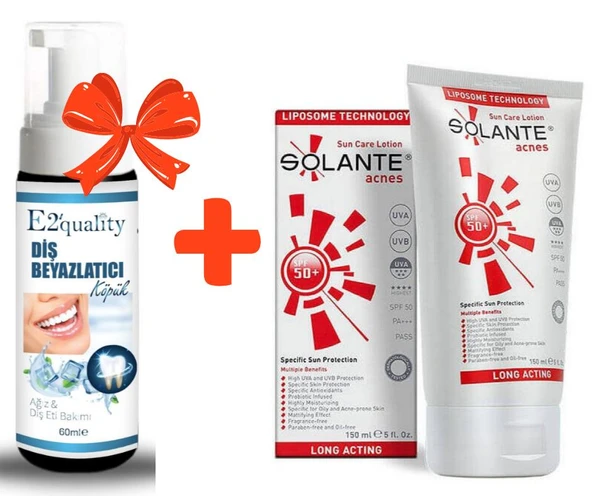 E2'quality Diş Beyazlatıcı Köpük + Solante Acnes Spf 50 150 ML Yağsız Güneş Kremi ürün görseli 1