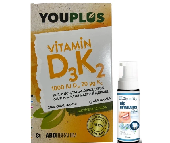 Youplus Vitamin D3K2 İçeren Takviye Edici Gıda 20 mll - Diş Beyazlatıcı Köpük Hediye ürün görseli 1