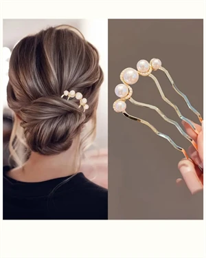 1 Adet-Kadınlar İçin Elegant Saç Takı – İncili Fransız Twist Saç Çatalı, Vintage Bun Maker ürün görseli