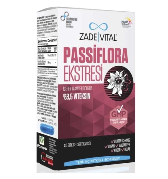 Zade Vital Passiflora Ekstresi İçeren Takviye Edici Gıda 30 Bitkisel Kapsül ürün görseli 1