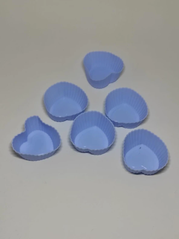 6'lı Kalp Desenli Slikon Kek Kapsülü Yapışmaz Mini Tart Kek Kapsülü Muffin Ekler Kalıbı Mavi