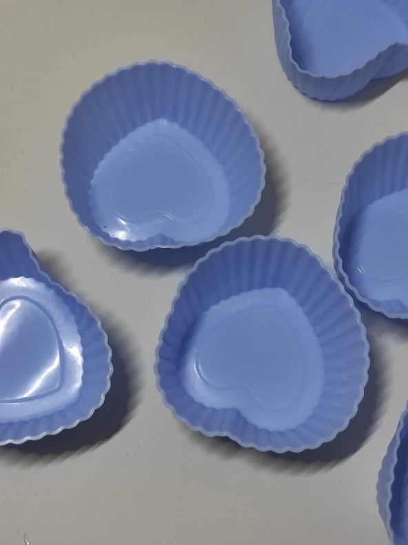 6'lı Kalp Desenli Slikon Kek Kapsülü Yapışmaz Mini Tart Kek Kapsülü Muffin Ekler Kalıbı Mavi - 3