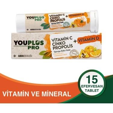 YouPlus Pro Vitamin C Çinko Propolis Takviye Edici Gıda 15 Tablet - Diş Beyazlatıcı Köpük Hediye ürün görseli 1