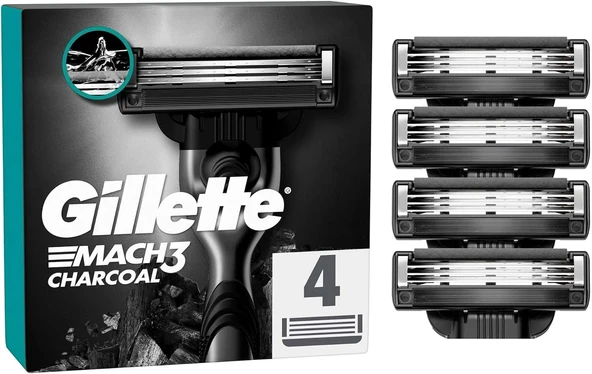 Gillette Mach3 Charcoal Yedek Tıraş Bıçağı 4'lü - Diş Beyazlatıcı Köpük Hediye - Resim 2