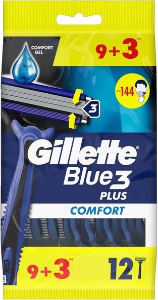 Gillette Blue3 Comfort Kullan At Erkek Tıraş Bıçağı 9+3 Adet - Diş Beyazlatıcı Köpük Hediye ürün görseli 1