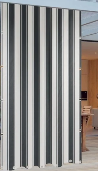 GENCER Home Balkon Perdesi Metal Kuş Gözü Ölçü Seçenekli Gri Beyaz - 1