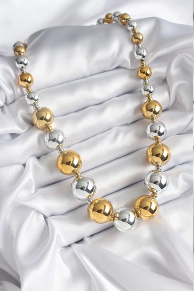 316L Çelik Gümüş Gold Renk Top Model Kadın Kolye - TJ-BKO8206 - 2