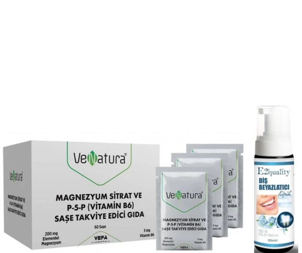 VeNatura Magnezyum Sitrat P-5-P Vitamin B6 60 Saşe  - Diş Beyazlatıcı Köpük Hediye