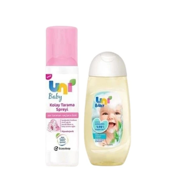 UNİ BABY KOLAY TARAMA SPREYİ 200 ML + SAÇ VE VÜCUT ŞAMPUANI 200 ML ürün görseli 1