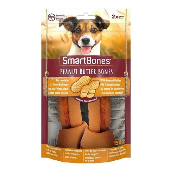 Smart Bones Fıstık Ezmeli Medium Kemik Köpek Ödülü 2 Parça - 158 Gr - 1