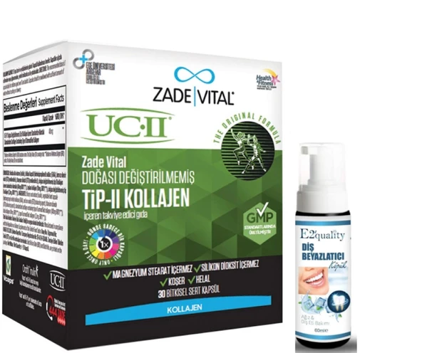 Zade Vital Tip 2 Collagen Takviye Edici Gıda 30 Bitkisel Sert Kapsül- Diş Beyazlatıcı Köpük Hediye ürün görseli 1