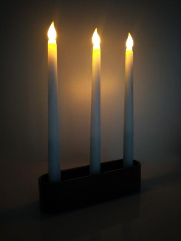 CajuArt 3 Adet Şamdan Led Mum ve Siyah Renk Mumluk Set Takım - 3