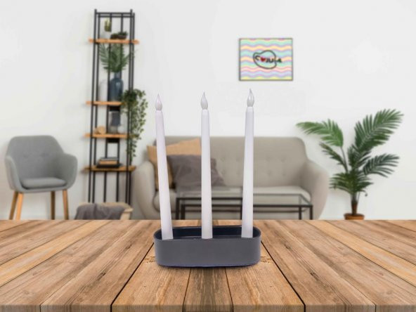 CajuArt 3 Adet Şamdan Led Mum ve Siyah Renk Mumluk Set Takım - 6