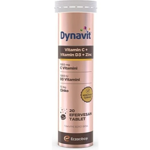 Dynavit Vitamin C + Vitamin D3 + Zinc Efervesan 20 Tablet (DYT101) ürün görseli 1