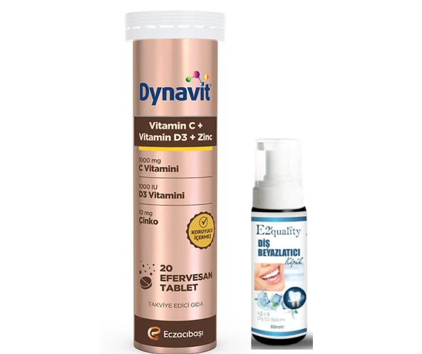Eczacıbaşı Dynavit Vitamin C + Vitamin D3 + Çinko Efervesan Tablet 20 Adet - Diş Beyazlatıcı Köpük Hediye ürün görseli 1