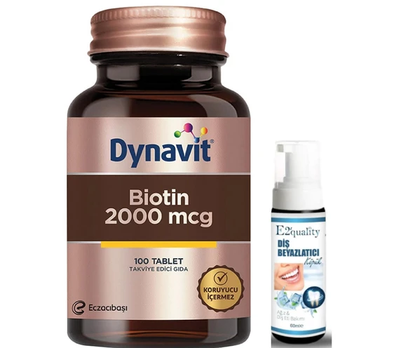 Eczacıbaşı Dynavit Biotin 2000 mcg Takviye Edici Gıda 100 Tablet- Diş Beyazlatıcı Köpük Hediye ürün görseli 1
