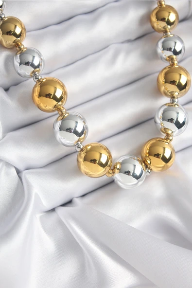 316L Çelik Gümüş Gold Renk Top Model Kadın Kolye - TJ-BKO8206 - 1