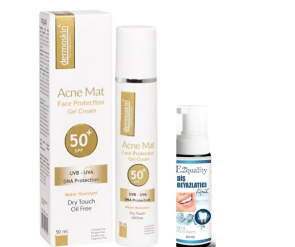 Dermoskin Acne Mat Spf50+ Güneş Koruyucu Jel Krem 50 ml  - Diş Beyazlatıcı Köpük Hediye ürün görseli 1