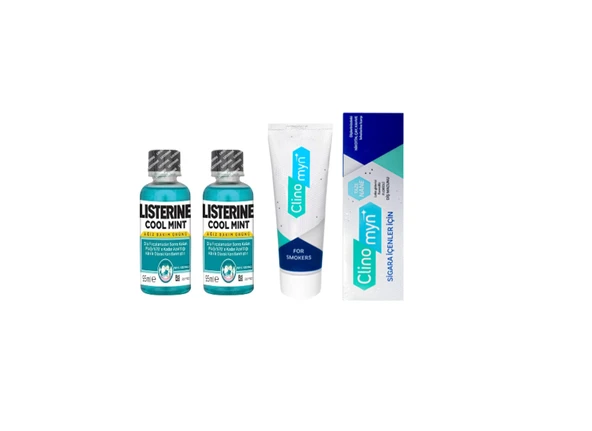 Listerine Cool Mint Ağız Gargarası 95 ml X2 Adet  + Sigara Kullanıcıları İçin Özel Diş Macunu Seti