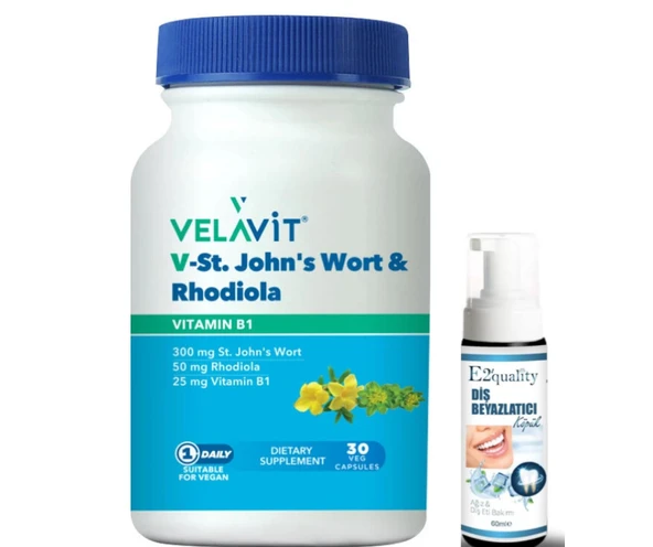 Velavit V-St.Johns Wort Rhodiola Takviye Edici Gıda 30 Kapsül- Diş Beyazlatıcı Köpük Hediye ürün görseli 1