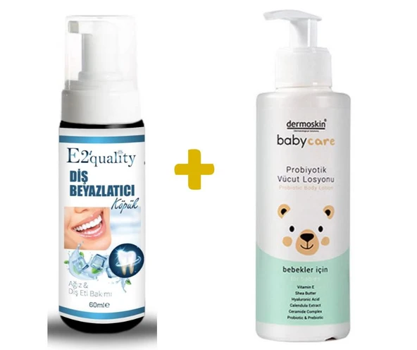 E2'quality Diş Beyazlatıcı Köpük + Dermoskin Babycare Probiyotik Vücut Losyonu 230 ml ürün görseli 1