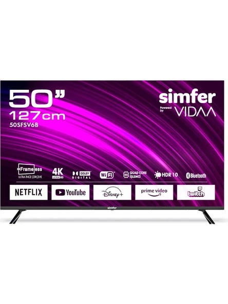Simfer 50SFSV6B 4K Ultra HD 50" 127 Ekran Uydu Alıcılı Smart ULED TV