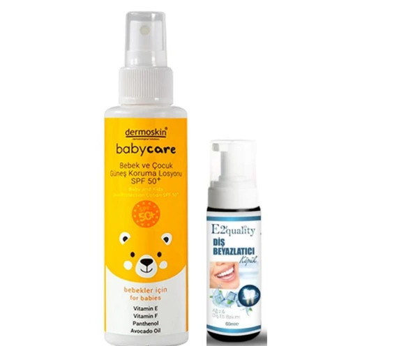 Dermoskin Babycare Bebek ve Çocuk Güneş Koruma Losyonu Spf50+ 100 ml- Diş Beyazlatıcı Köpük Hediye ürün görseli 1