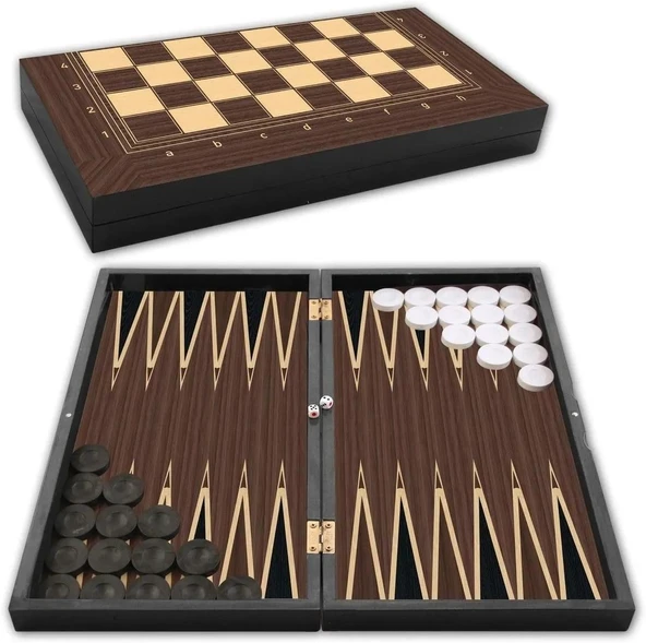 Platin Üçlü Oyun Seti (Tavla-Dama-Satranç) Büyük Boy - 2