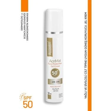 Dermoskin Acne Mat Face Protection Gel Cream Spf 50 50 ML Güneş Kremi - Diş Beyazlatıcı Köpük Hediye ürün görseli 1