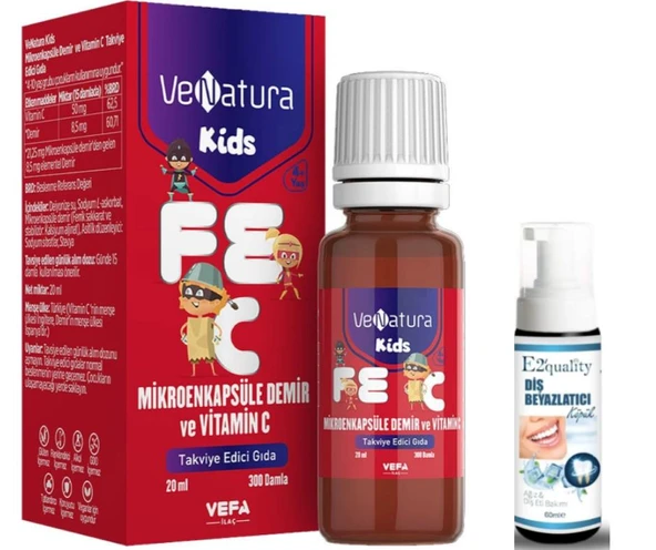 VeNatura Kids Mikroenkapsüle Demir ve Vitamin C Takviye Edici Gıda 20 ml - Diş Beyazlatıcı Köpük Hediye ürün görseli 1