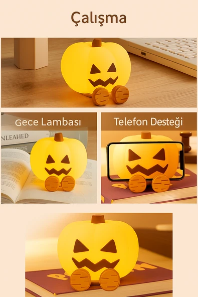 Sevimli Kabak Gece Lambası  3 Kademeli Dokunmatik Işıklı, Şarjlı, Silikon Tasarım - 3