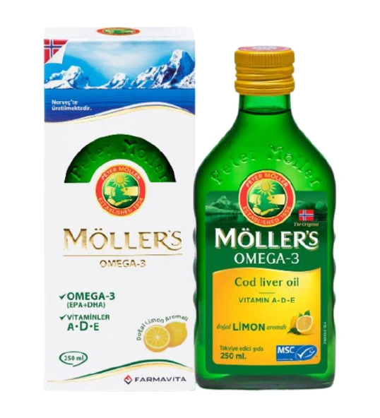 Möllers Omega 3 Balık Yağı 250 ML Limon Aromalı - Diş Beyazlatıcı Köpük Hediye ürün görseli 1