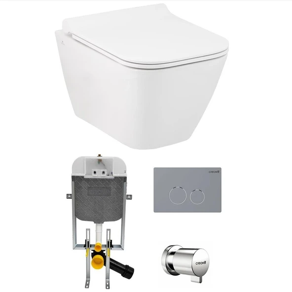 Seramiksan Saturn Rim-Out (Kanalsız) Asma Klozet + Creavit Gömme Rezervuar + Yavaş Kapanır Kapak ürün görseli