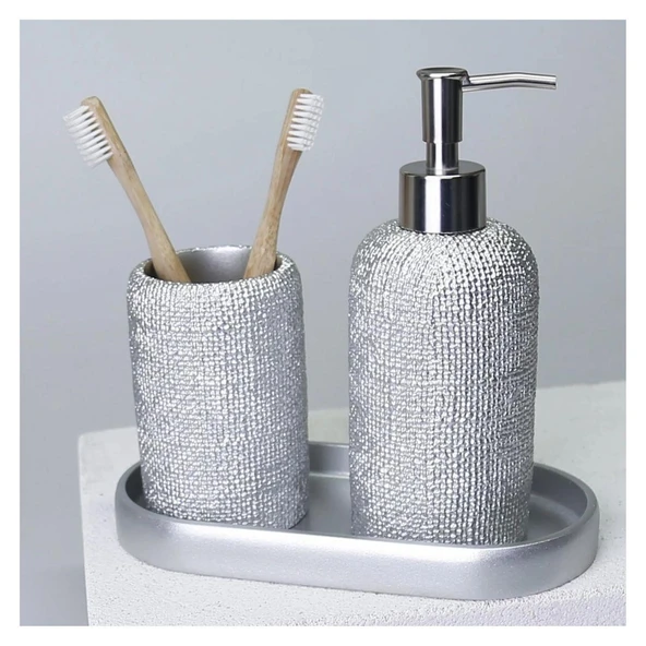 Selim Dekor Natural Banyo Seti Gümüş - Resim 2