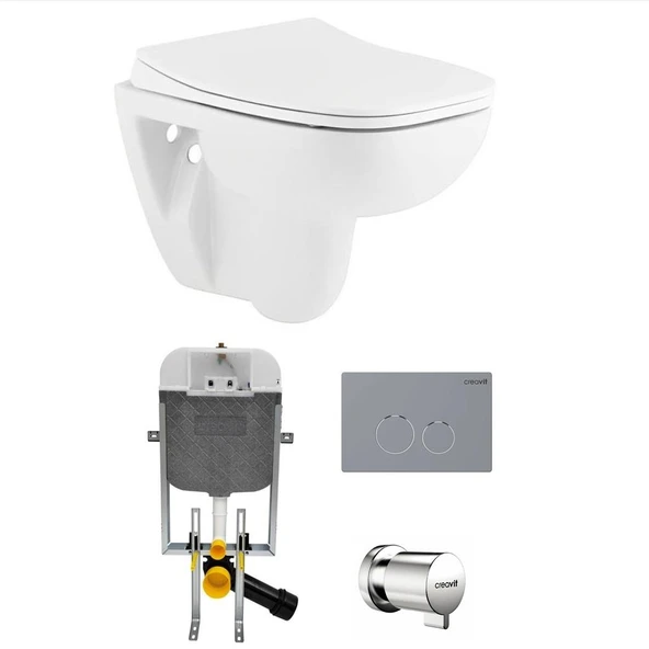 Seramiksan Petite Kanalsız Rim-Out Asma Klozet + Yavaş Kapanır Kapak + Creavit Gömme Rezervuar ürün görseli