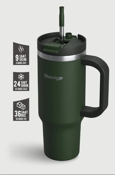 Stevig ST-237 2 Moods Tuck-In Tumbler Sızdırmaz Çelik Termos 900ML Green - 3