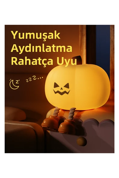 Sevimli Kabak Gece Lambası  3 Kademeli Dokunmatik Işıklı, Şarjlı, Silikon Tasarım - 2