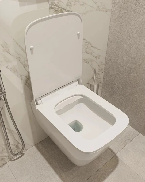 Seramiksan Saturn Rim-Out (Kanalsız) Asma Klozet + Creavit Gömme Rezervuar + Yavaş Kapanır Kapak - Resim 6