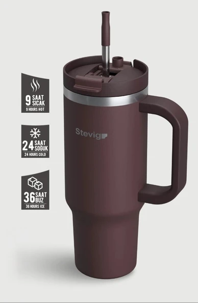 Stevig ST-238 2 Moods Tuck-In Tumbler Sızdırmaz Çelik Termos 900ML Chocolate Plum - 1
