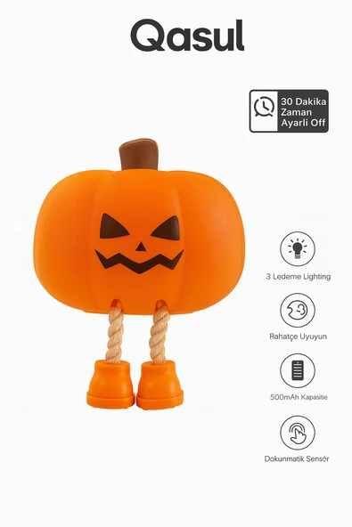 Sevimli Kabak Gece Lambası  3 Kademeli Dokunmatik Işıklı, Şarjlı, Silikon Tasarım