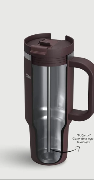 Stevig ST-238 2 Moods Tuck-In Tumbler Sızdırmaz Çelik Termos 900ML Chocolate Plum - 3