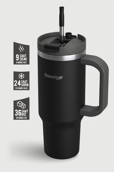Stevig ST-236 2 Moods Tuck-In Tumbler Sızdırmaz Çelik Termos 900ML Black - 1