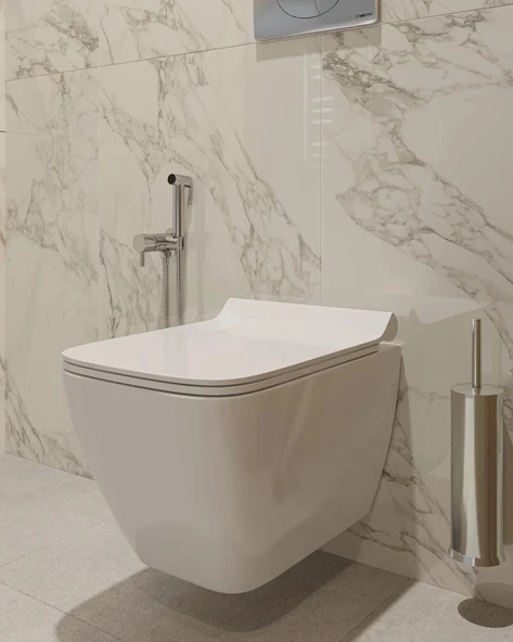 Seramiksan Saturn Rim-Out (Kanalsız) Asma Klozet + Creavit Gömme Rezervuar + Yavaş Kapanır Kapak - Resim 5