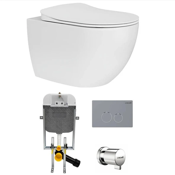 Creavit Free Rim-Off Asma Klozet + Creavit Yavaş Kapanır Kapak + Creavit Gömme Rezervuar ürün görseli 1