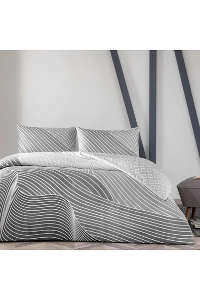 Taç Crumbly Ranforce Çift Kişilik Nevresim Takımı Gri ürün görseli 1