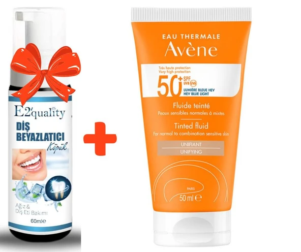 E2'quality Diş Beyazlatıcı Köpük + Avene Solaire SPF 50+ Tinted Fluid 50 ml ürün görseli