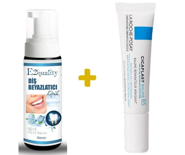 E2'quality Diş Beyazlatıcı Köpük + La Roche Posay Cicaplast Baume B5 15 ML Yatıştırıcı Bakım Kremi ürün görseli 1