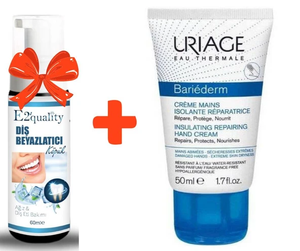 E2'quality Diş Beyazlatıcı Köpük + Uriage Bariederm Insulating Repairing Hand Cream 50 ML El Bakım Kremi ürün görseli 1