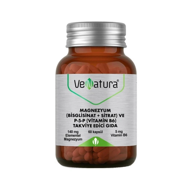 Venatura Magnezyum Bisglisinat Sitrat P 5 P Vitamin B6 60 Kapsül ürün görseli 1
