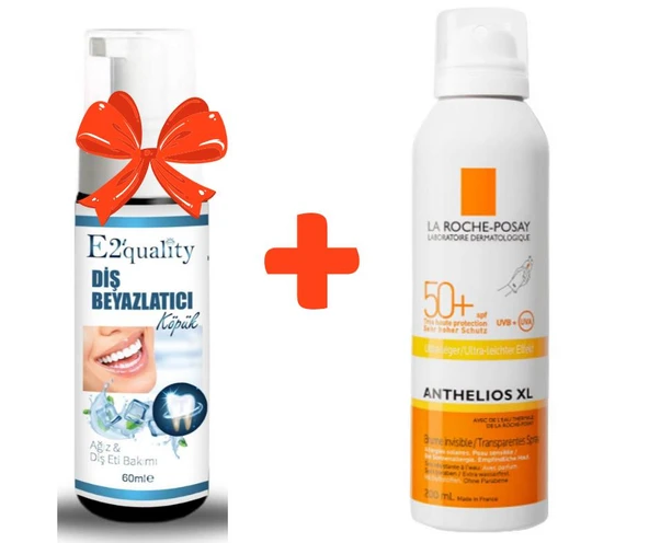 E2'quality Diş Beyazlatıcı Köpük + La Roche Posay Anthelios XL Ultra Light Body Mist Spf 50 200 ML Sprey Güneş Kremi - 1